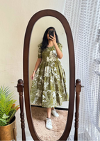Olive Botanical Soft Cotton Midi Dress