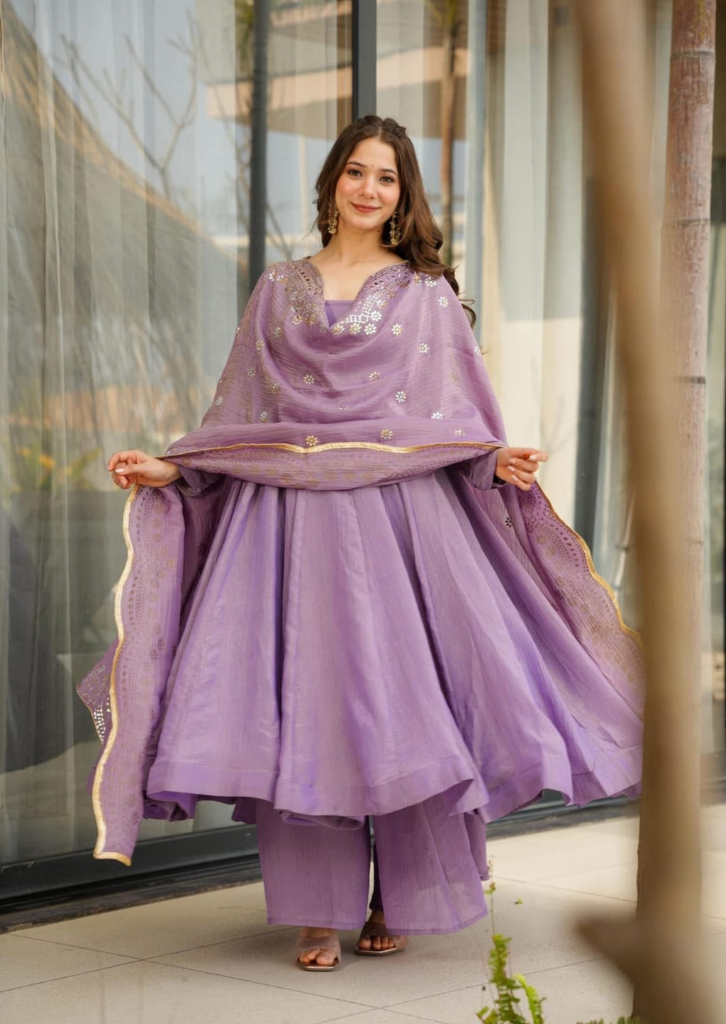 Amrita Lavender Chinon Suit Set