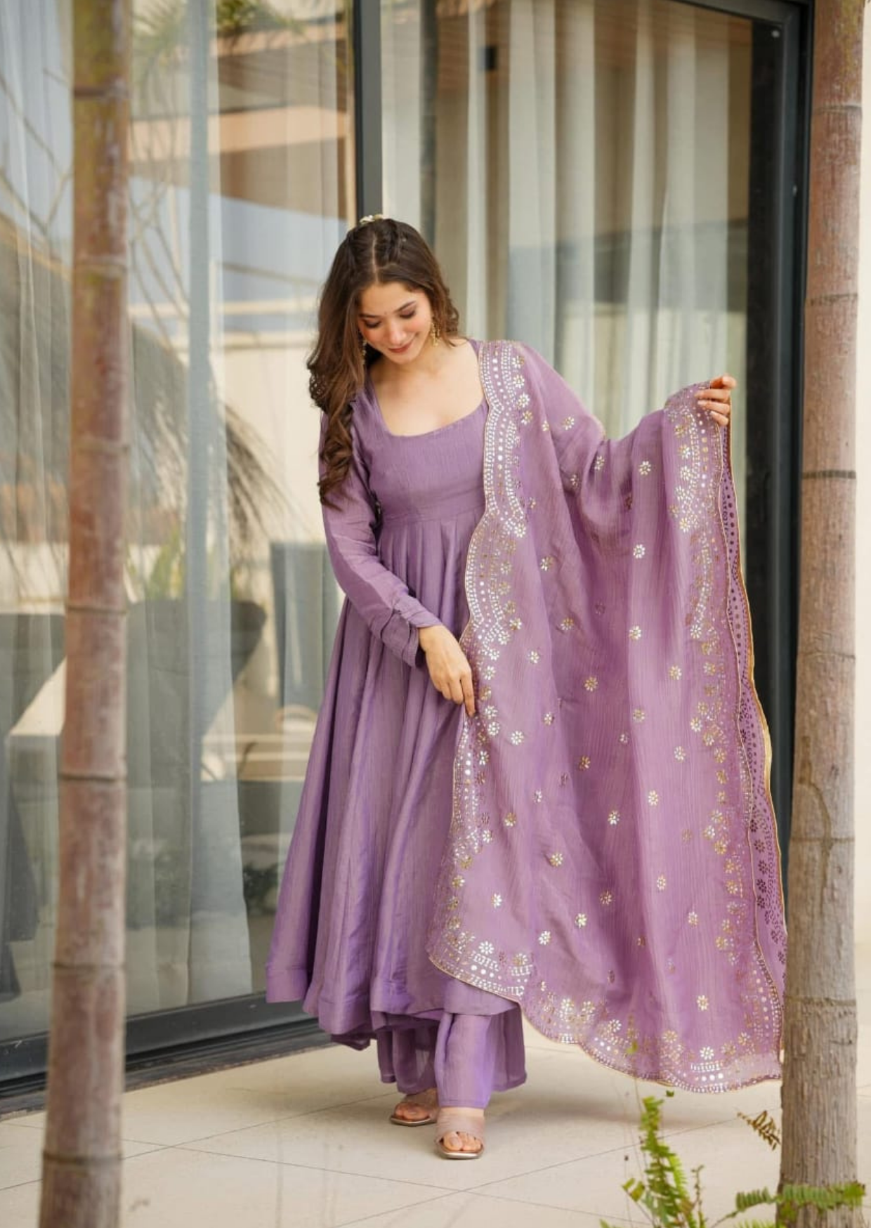 Amrita Lavender Chinon Suit Set