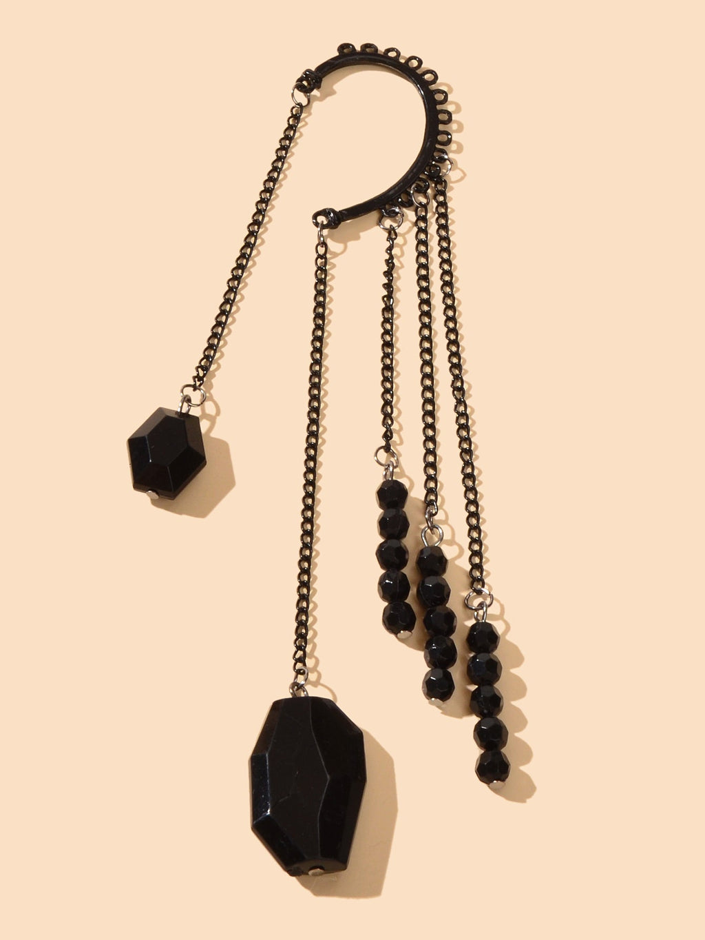 1pc Punk Rock Black Long Chain Tassel Beads Drop Earrings Ear Cuff Ear Climber