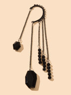 1pc Punk Rock Black Long Chain Tassel Beads Drop Earrings Ear Cuff Ear Climber