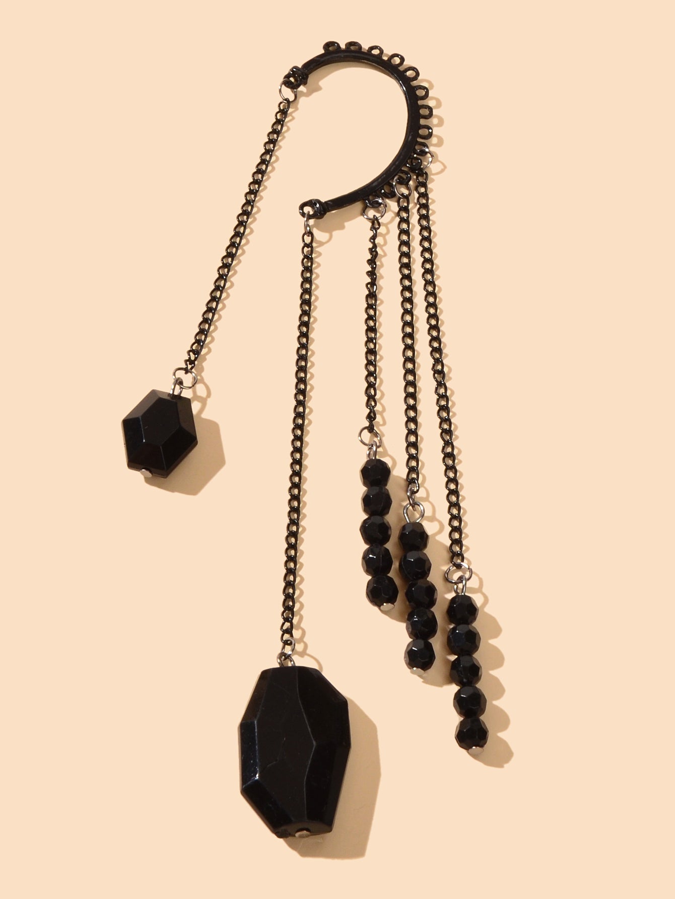 1pc Punk Rock Black Long Chain Tassel Beads Drop Earrings Ear Cuff Ear Climber