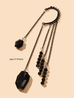 1pc Punk Rock Black Long Chain Tassel Beads Drop Earrings Ear Cuff Ear Climber