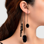 1pc Punk Rock Black Long Chain Tassel Beads Drop Earrings Ear Cuff Ear Climber