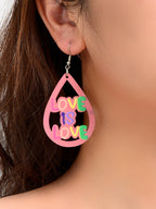 Colourful Letter Love Hollow out Wood Water Drop Earrings Dating Holiday Jewelry