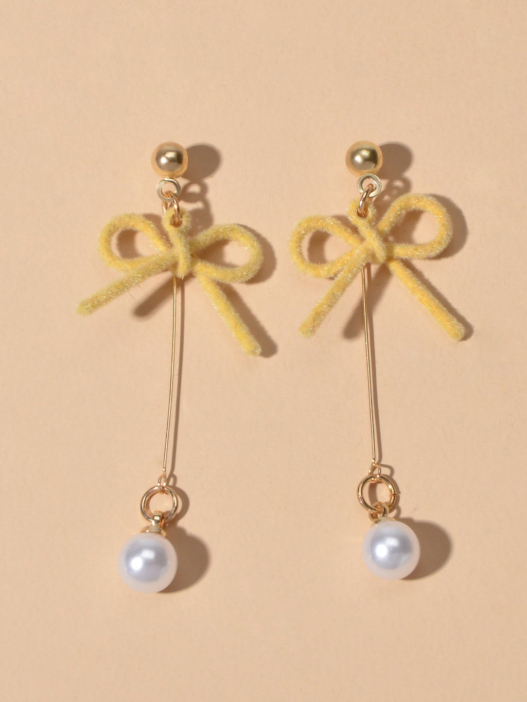Charming Long Gold Chain Pearl Bowknot Dangle Lightweight Gift Holiday Earrings