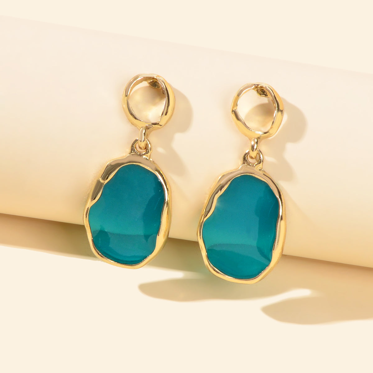 Blue Resin Gold Plated Geometric Hypoallergenic Stud Transparent Trendy Earrings