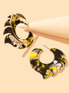 Acrylic Multi-color Abstract Art Hoop Stud Chunky Mottled Resin Earrings Gift