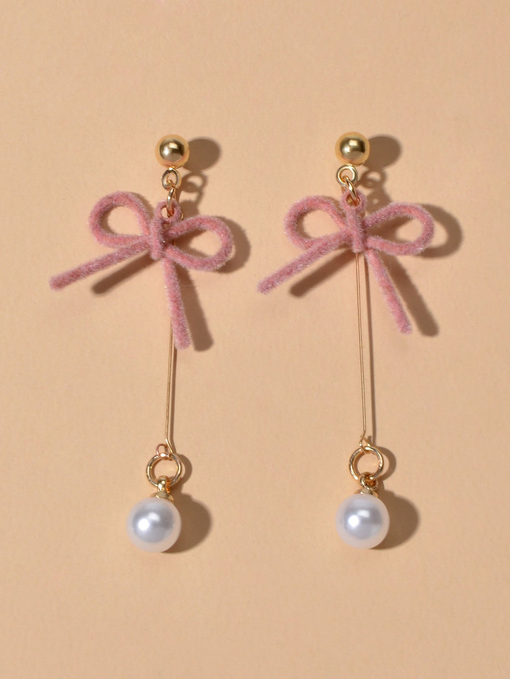 Charming Long Gold Chain Pearl Bowknot Dangle Lightweight Gift Holiday Earrings