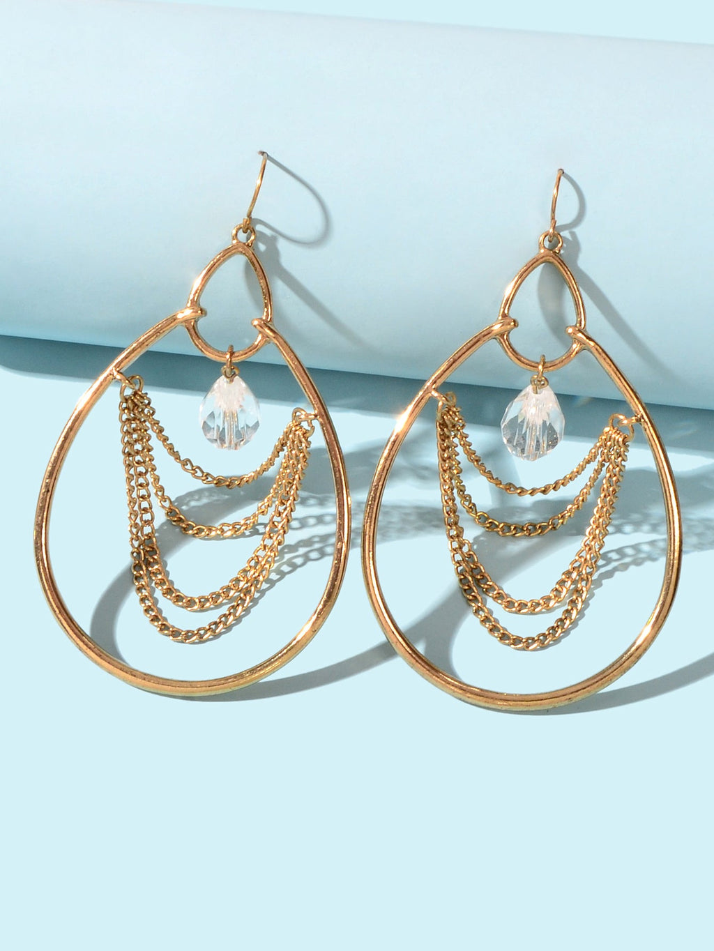 Bohemia Chic Multilayer Tassel Chain Transparent Beads Large Water Drop Earrings