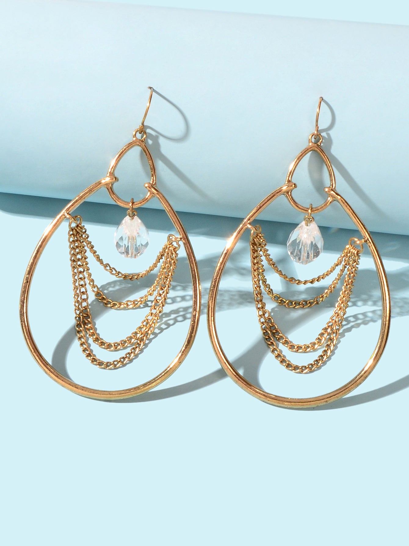 Bohemia Chic Multilayer Tassel Chain Transparent Beads Large Water Drop Earrings