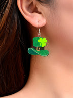 Acrylic Green Clover Hat Pendant Earrings St. Patrick's Day Festival Jewellery