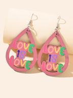 Colourful Letter Love Hollow out Wood Water Drop Earrings Dating Holiday Jewelry