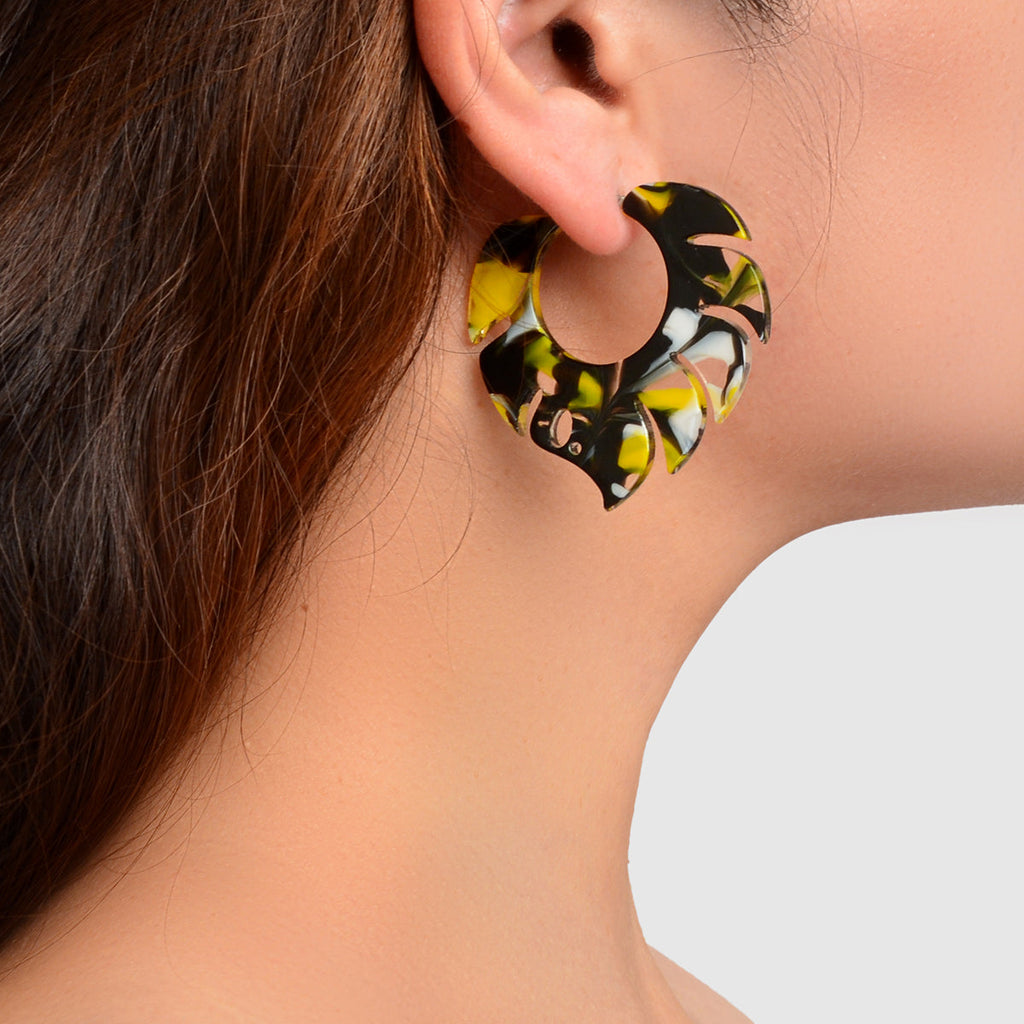 Acrylic Multi-color Abstract Art Hoop Stud Chunky Mottled Resin Earrings Gift