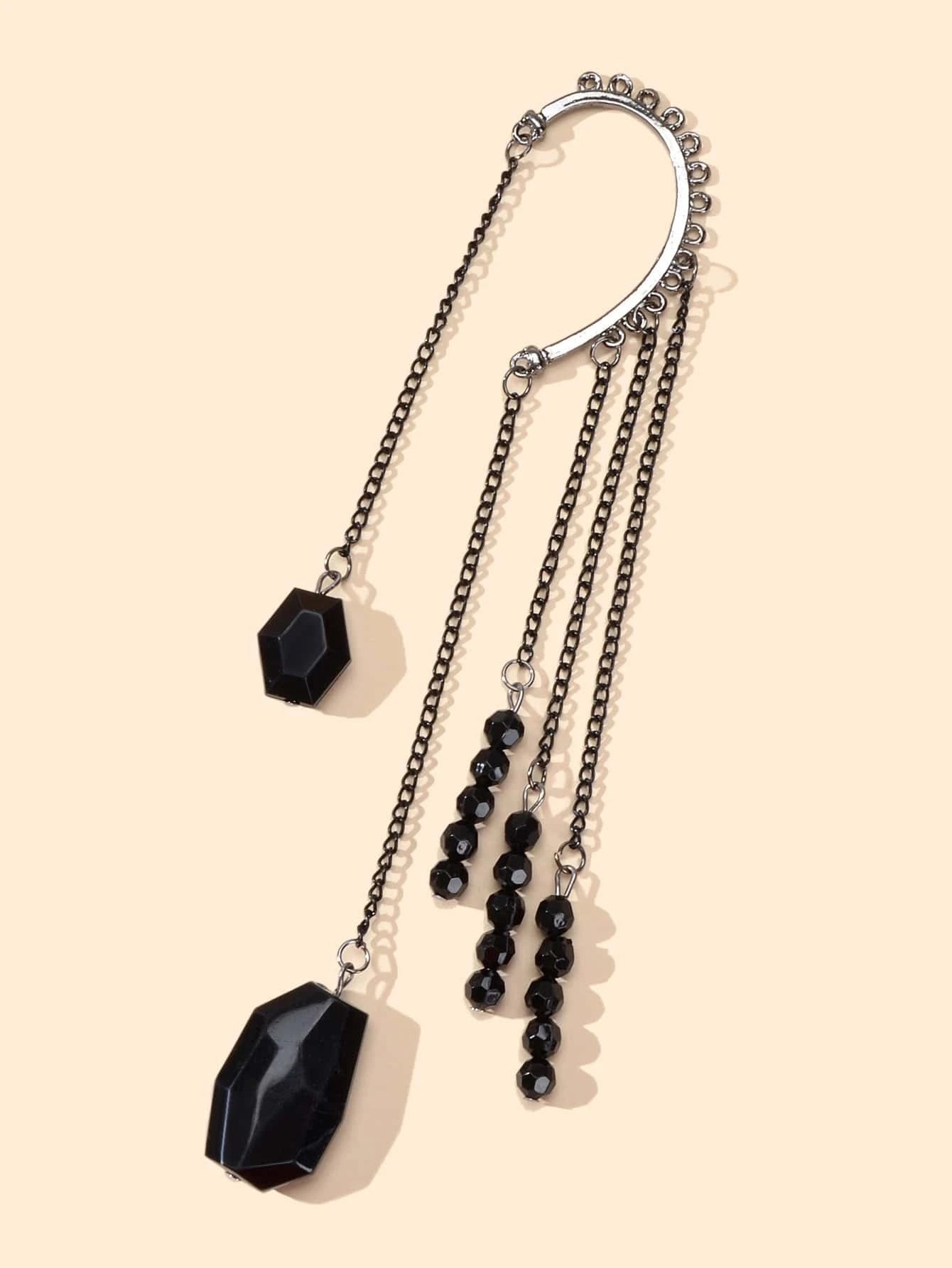 1pc Punk Rock Black Long Chain Tassel Beads Drop Earrings Ear Cuff Ear Climber