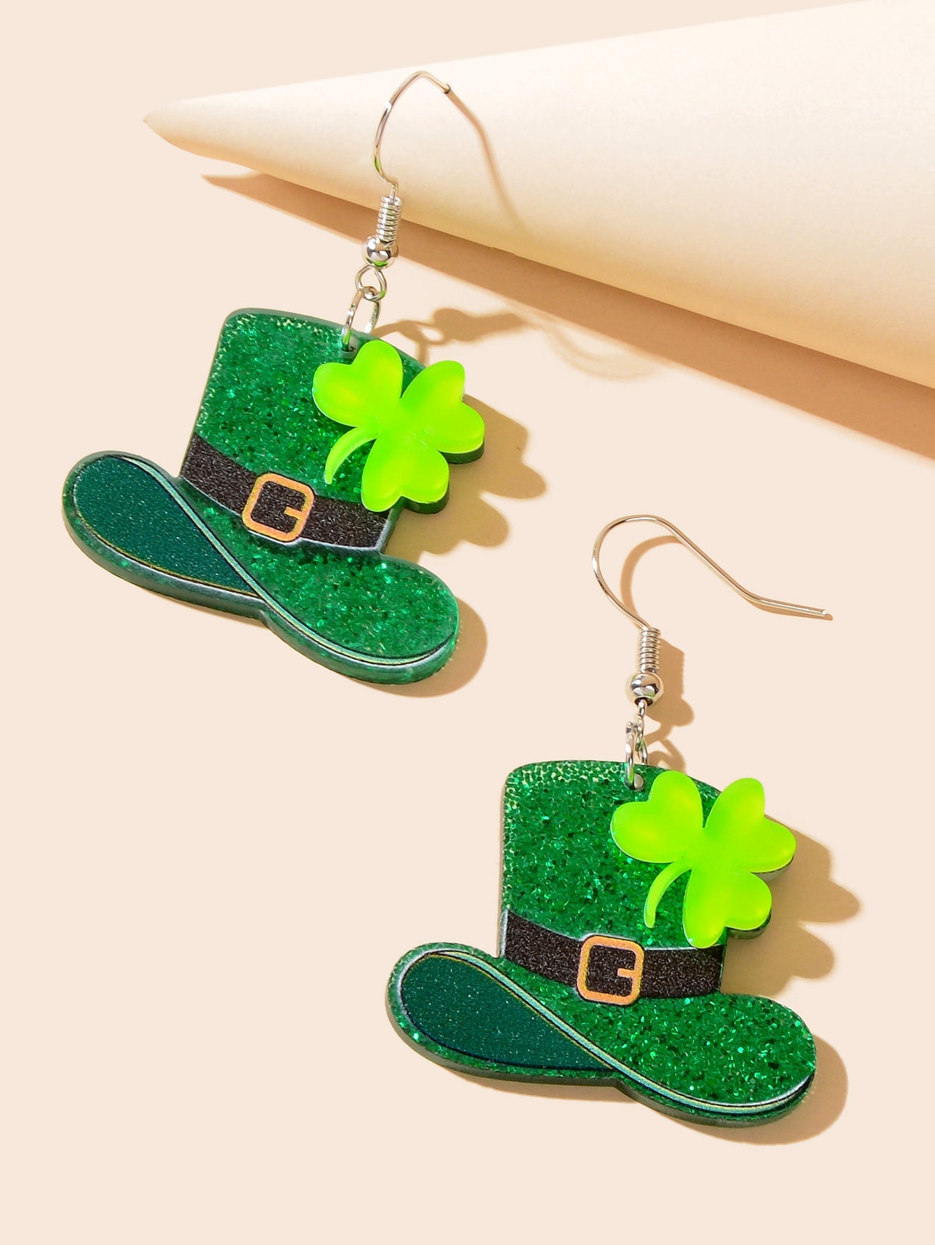 Acrylic Green Clover Hat Pendant Earrings St. Patrick's Day Festival Jewellery