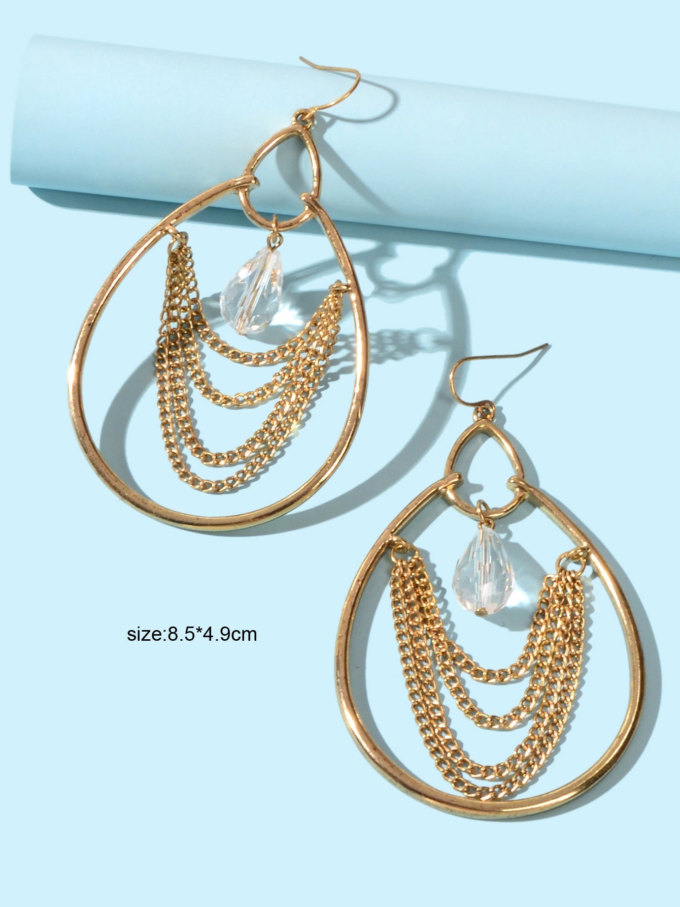 Bohemia Chic Multilayer Tassel Chain Transparent Beads Large Water Drop Earrings