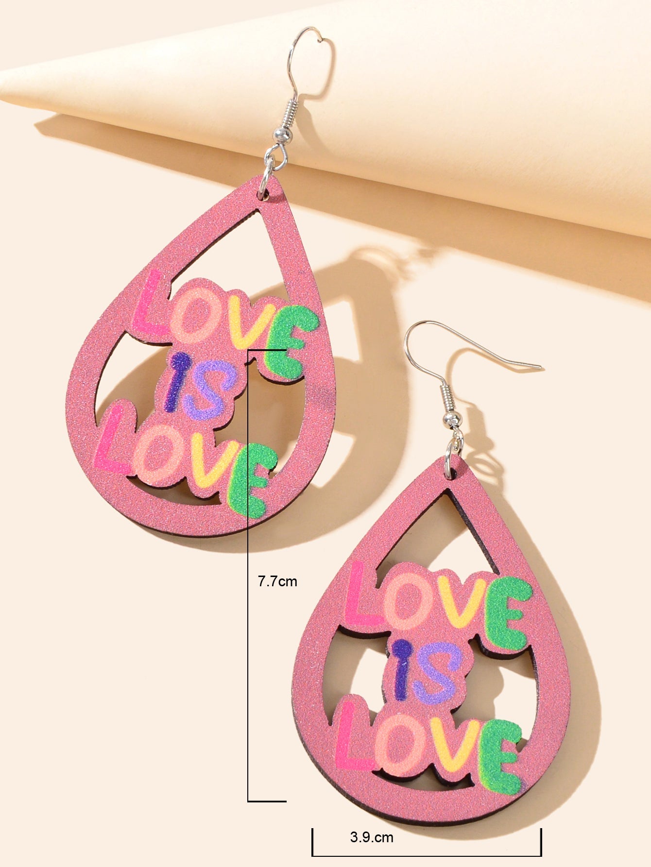 Colourful Letter Love Hollow out Wood Water Drop Earrings Dating Holiday Jewelry