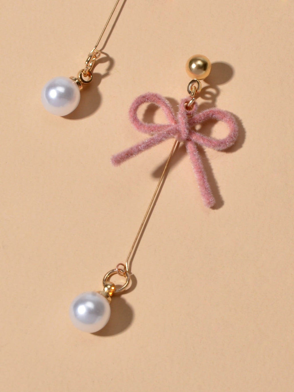 Charming Long Gold Chain Pearl Bowknot Dangle Lightweight Gift Holiday Earrings