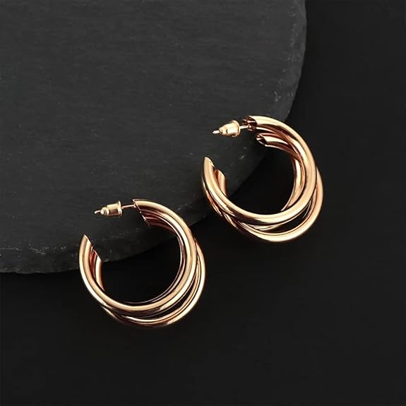 Chunky Gold Triple Hoop Earring
