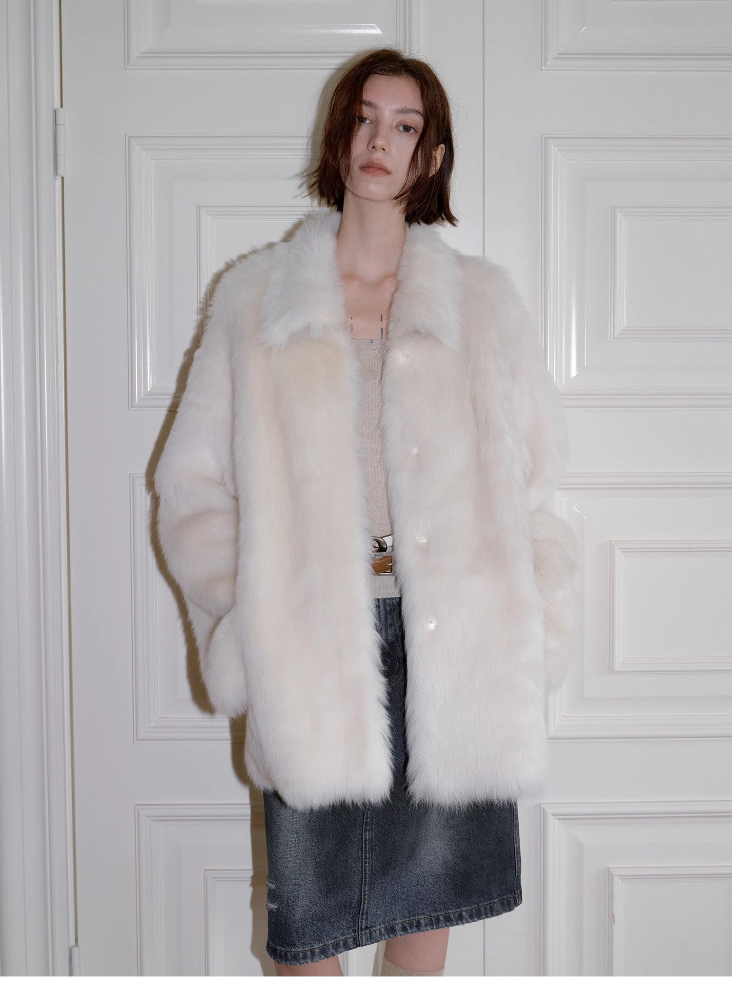 "Autumn Exclusive" Imported Tuscan sheepskin short lapel fur coat