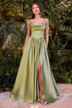 A-Line Satin Dress With A Softly Draped Scoop Neckline And Wide Straps