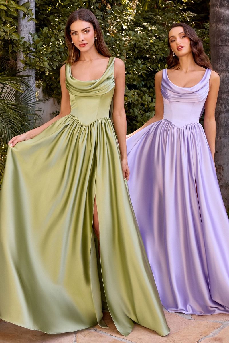 A-Line Satin Dress With A Softly Draped Scoop Neckline And Wide Straps