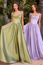 A-Line Satin Dress With A Softly Draped Scoop Neckline And Wide Straps