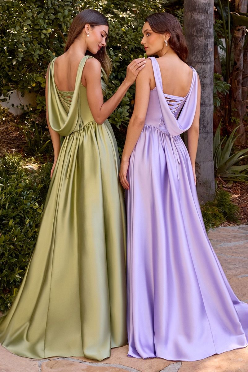A-Line Satin Dress With A Softly Draped Scoop Neckline And Wide Straps
