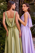 A-Line Satin Dress With A Softly Draped Scoop Neckline And Wide Straps