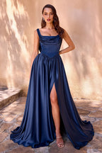 A-Line Satin Dress With A Softly Draped Scoop Neckline And Wide Straps