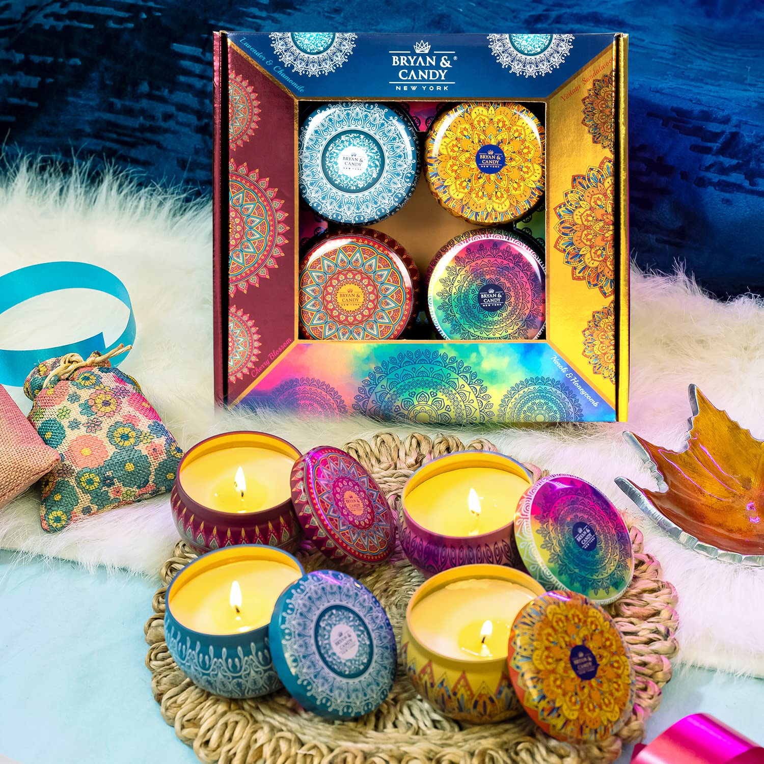 Bryan & Candy Scented Candles | Gift Set for Women & Men,Cherry Blossom,Vintage Sandalwood,Neroli & Honeycomb,Lavender & Chamomile Aromatherapy Candles