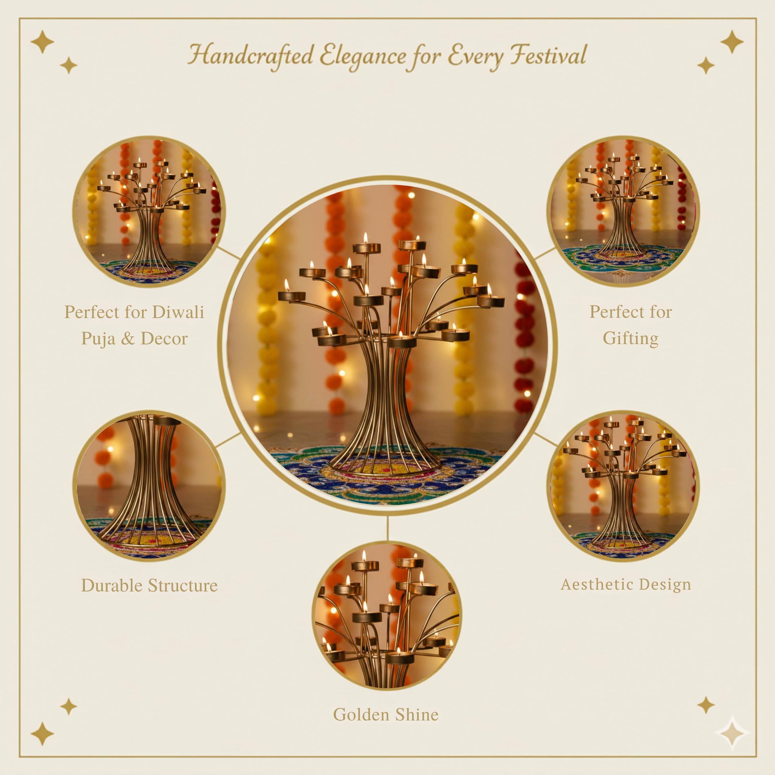 CraftVatika Tealight Candle Holder,Gift Items, Diyas for Home Decor Candle Holder - Diwali Decoration Item Candle Holders - Ideal for Home Decor, Premium Diwali Gift Items