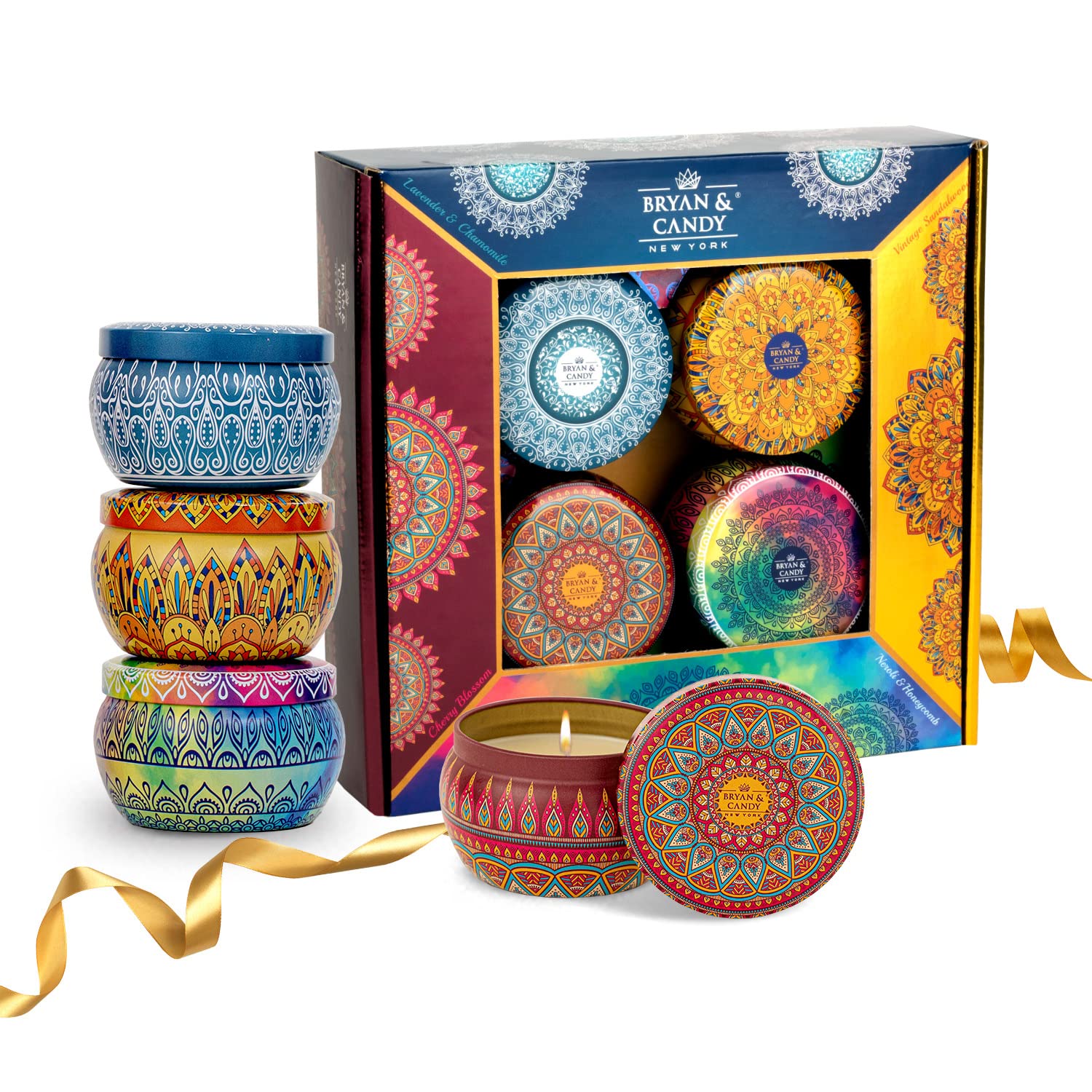 Bryan & Candy Scented Candles | Gift Set for Women & Men,Cherry Blossom,Vintage Sandalwood,Neroli & Honeycomb,Lavender & Chamomile Aromatherapy Candles