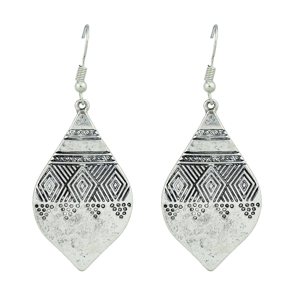 American Tribal Ethnic Antique Craved Geometric Parrtern Water Drop Earrings