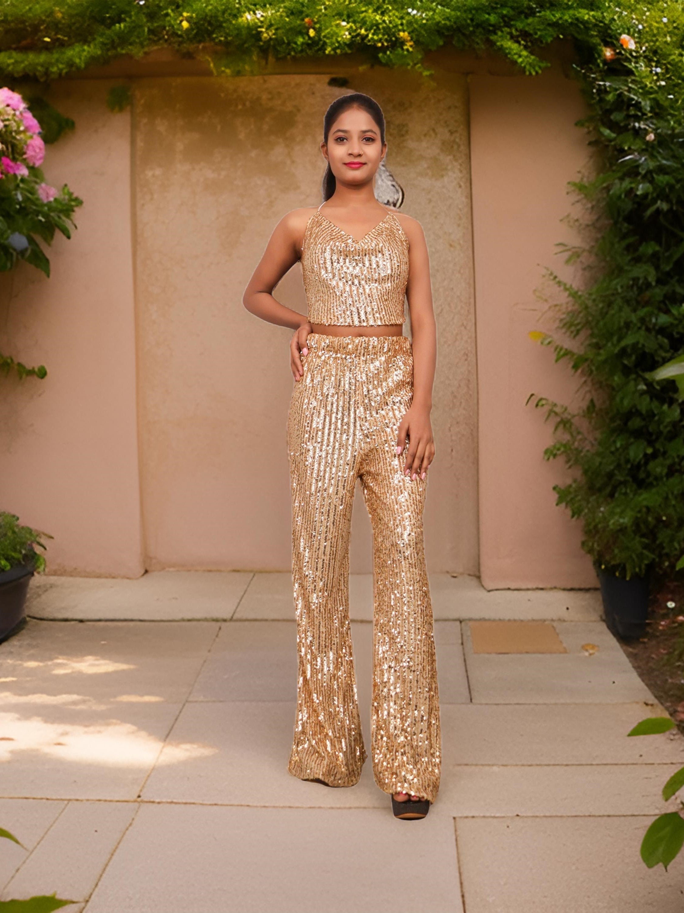 Sequins Spaghetti Neck Co-Ord Set by Shreekama