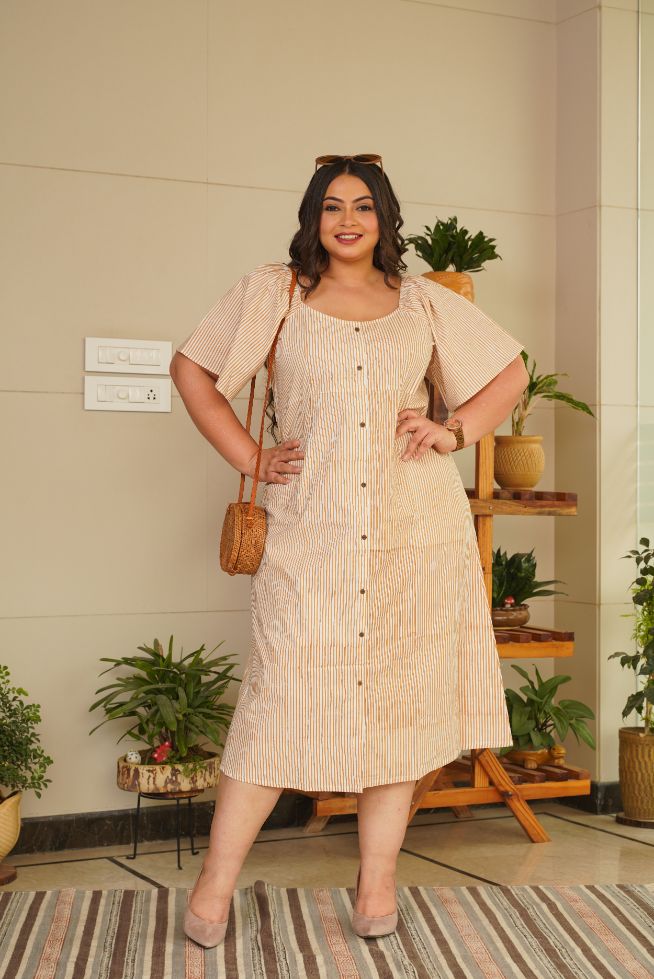 Brown Striped Cotton Buttondown Maxi Dress