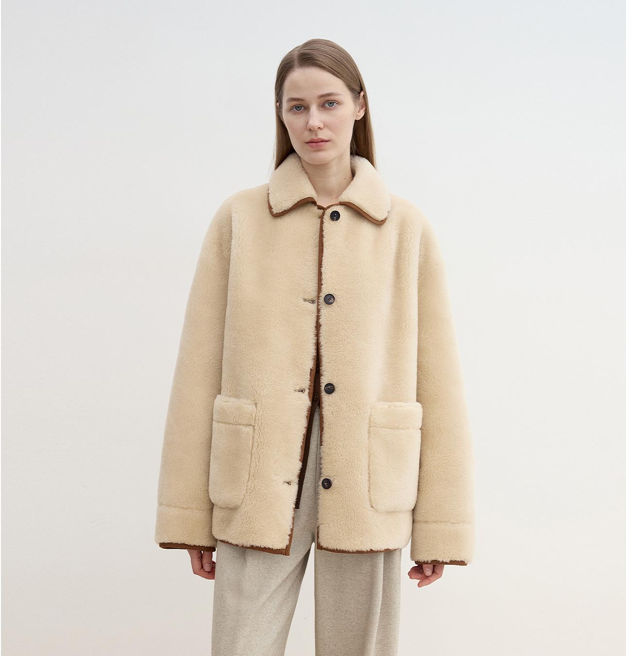 "Winter Concerto" Lapel Wool Artificial Compound Suede Vintage Contrast Colored Shearling Coat