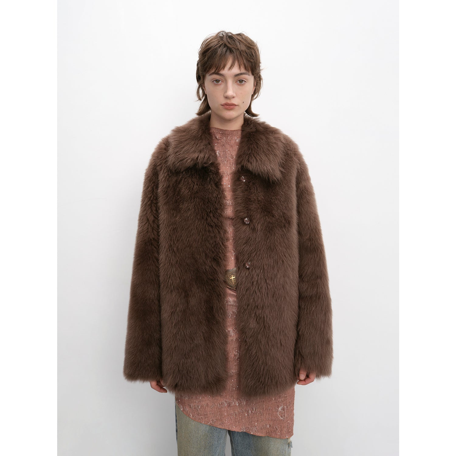 "Autumn Exclusive" Imported Tuscan sheepskin short lapel fur coat