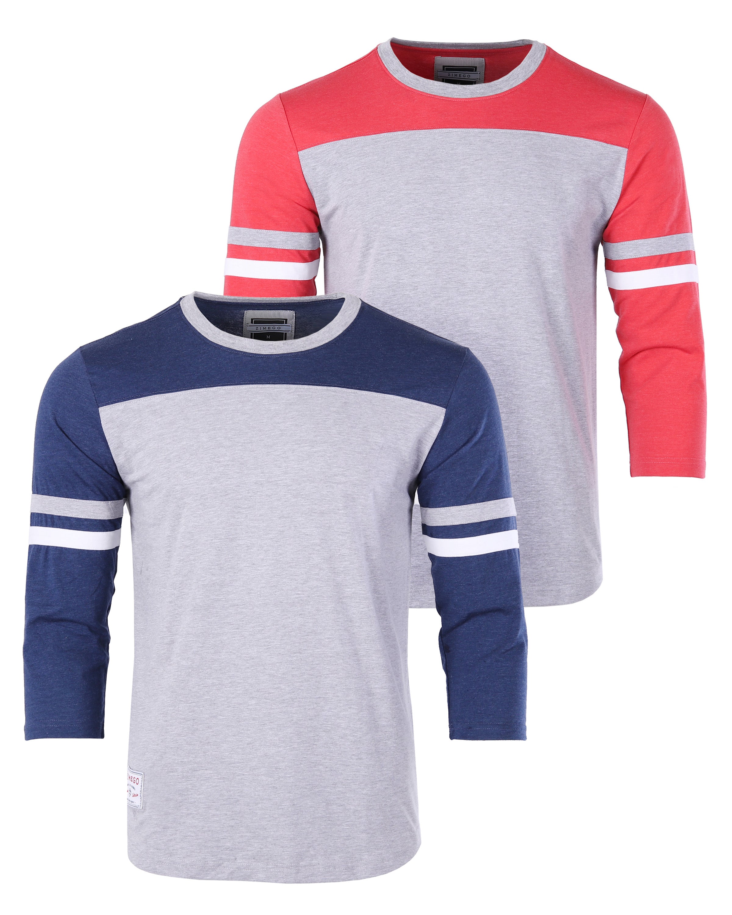 Contrast 3/4 Sleeve Stretch Casual Baseball Crew Neck T-Shirts -Bundle
