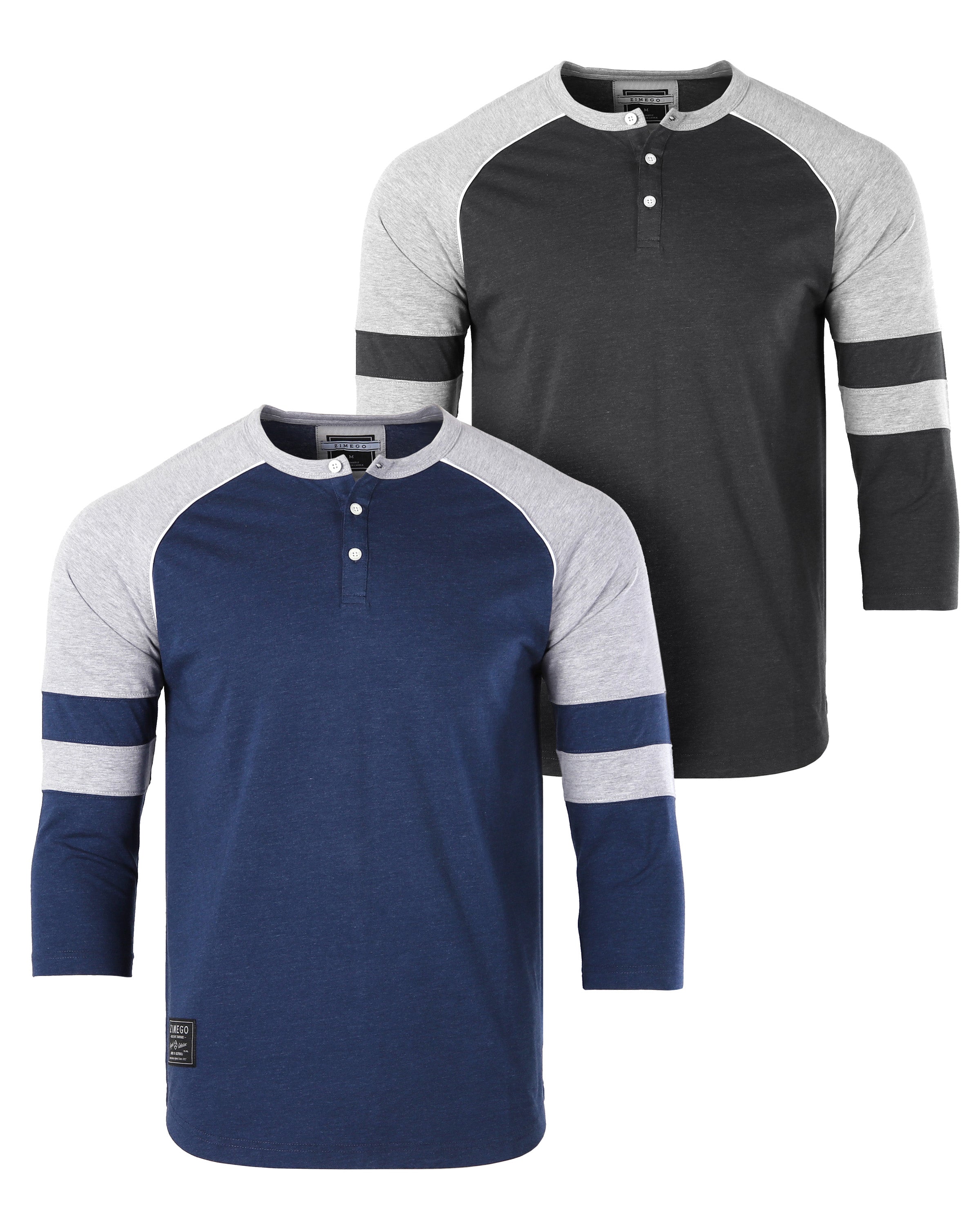 Color Block 3/4 Sleeve Stretch Casual Baseball Button Henley Shirts Bundle Set