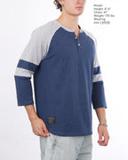 Color Block 3/4 Sleeve Stretch Casual Baseball Button Henley Shirts Bundle Set