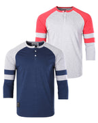 Color Block 3/4 Sleeve Stretch Casual Baseball Button Henley Shirts Bundle Set
