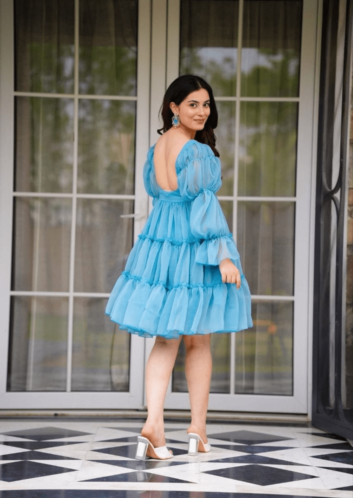 Aqua Charm Ruffled Short Dress