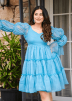 Aqua Charm Ruffled Short Dress