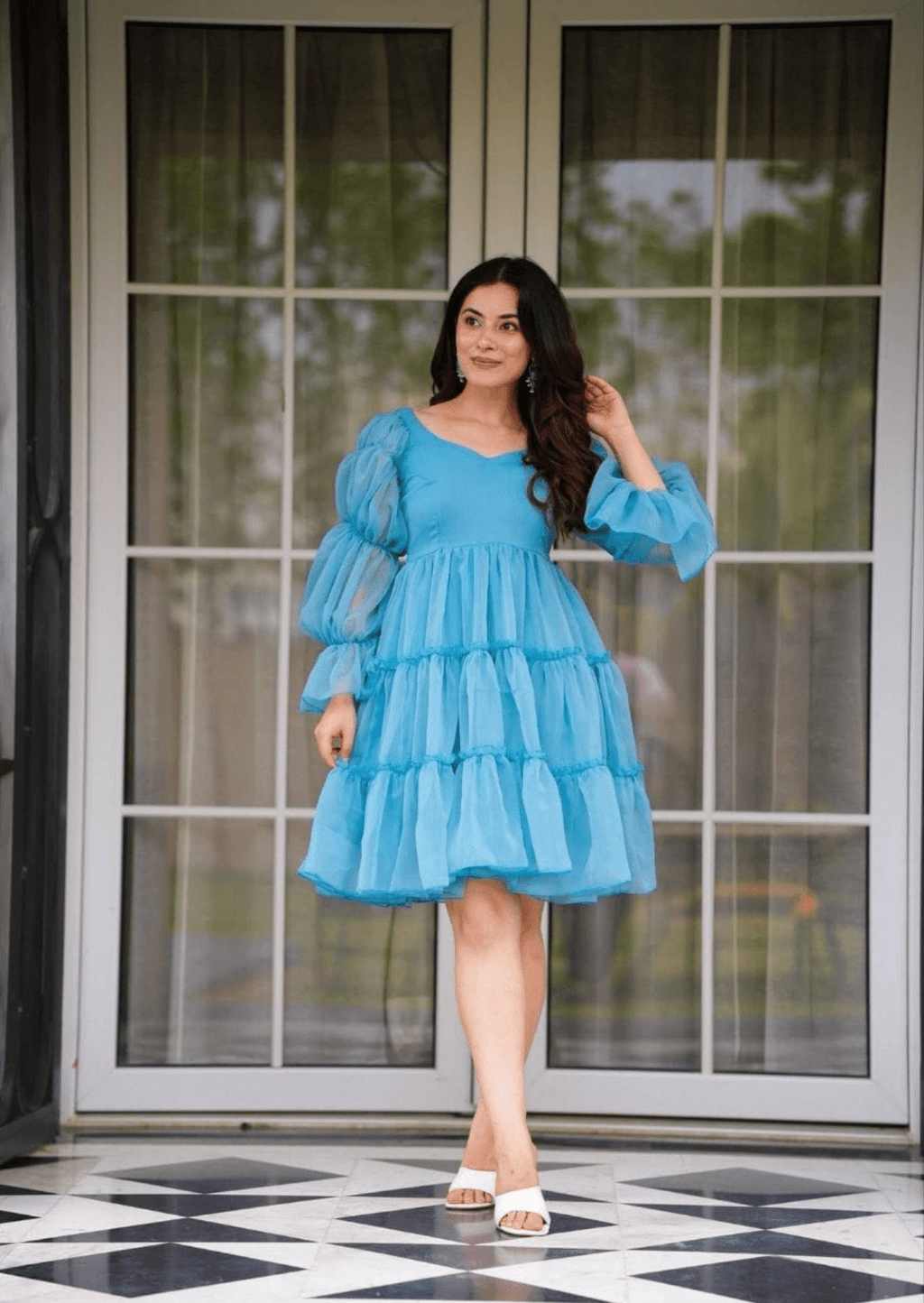 Aqua Charm Ruffled Short Dress