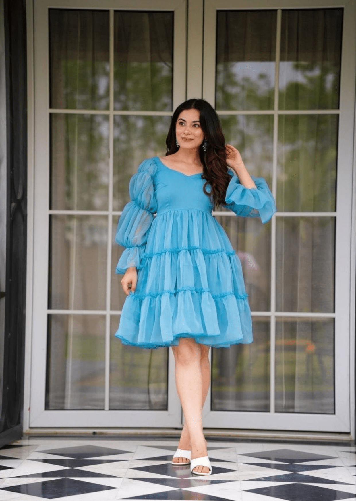 Aqua Charm Ruffled Short Dress