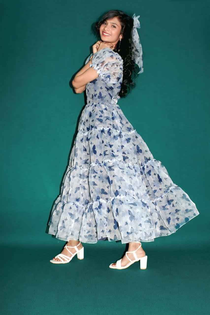 Blue Butterfly Tiered Dress