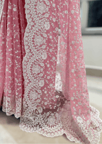 Blush Elegance Pink Embroidered Net Saree