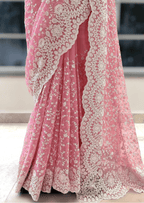 Blush Elegance Pink Embroidered Net Saree